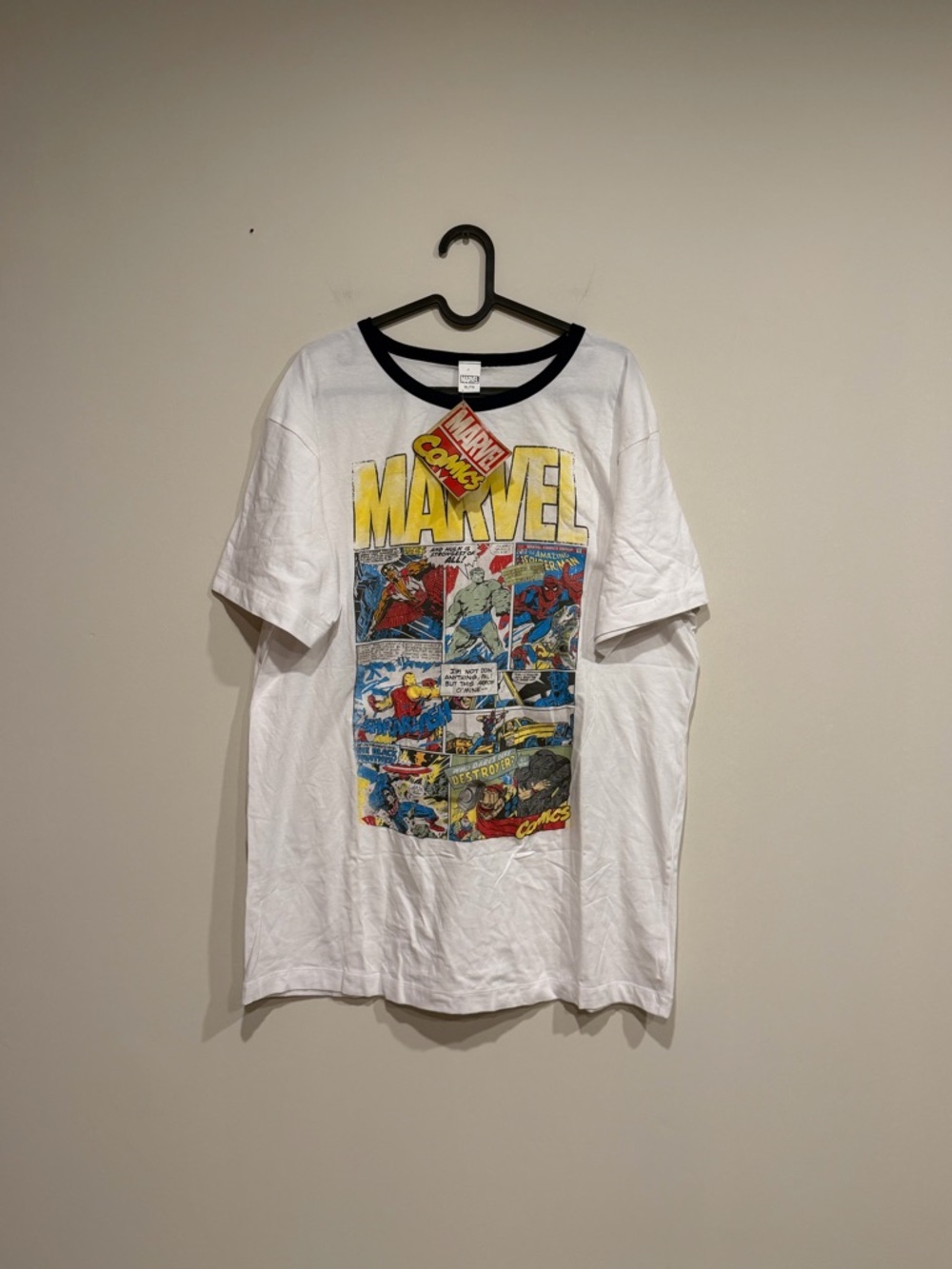 Marvel White Short Sleeve Graphic Comic Tee with Black Trim